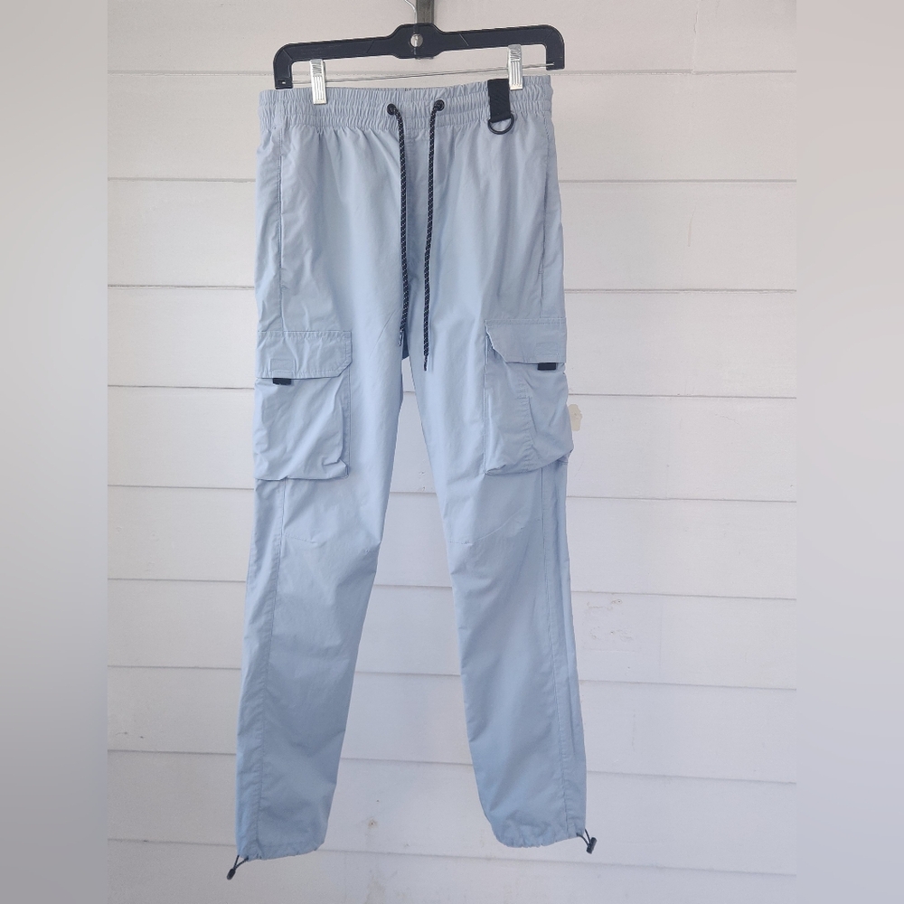 PacSun Light Blue Parachute Cargo Pants Bungee Cord Leg Small VGC​